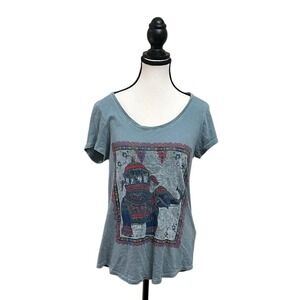 Lucky Brand Women's Green Elephant Graphic T Shirt Short Sleeve Scoop Neck S